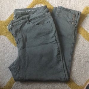 Olive Green Denim Skinny Ankle Jeans